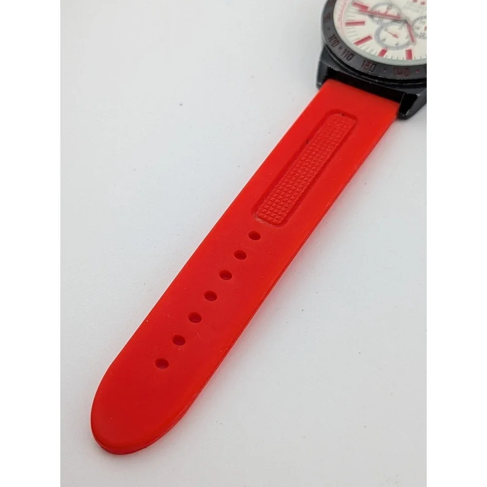 Tecno Sport Watch Men 52mm Case Red Silicone Band- New Battery